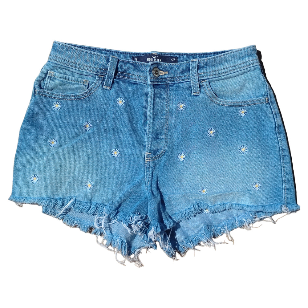 Hollister Women's Daisy Button Down Distressed Shorts Size W27 Festival Shorts